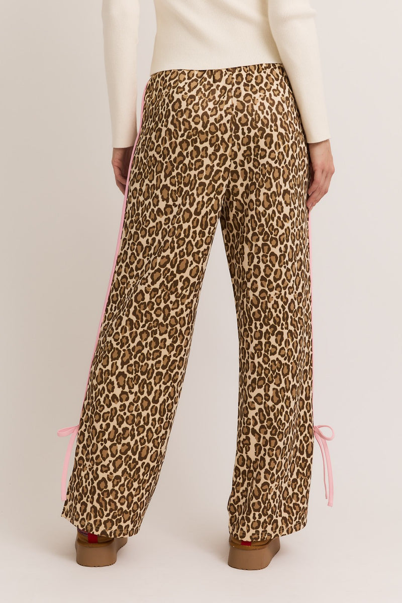 Sabina Bow Detail Track Pants, Taupe Animal