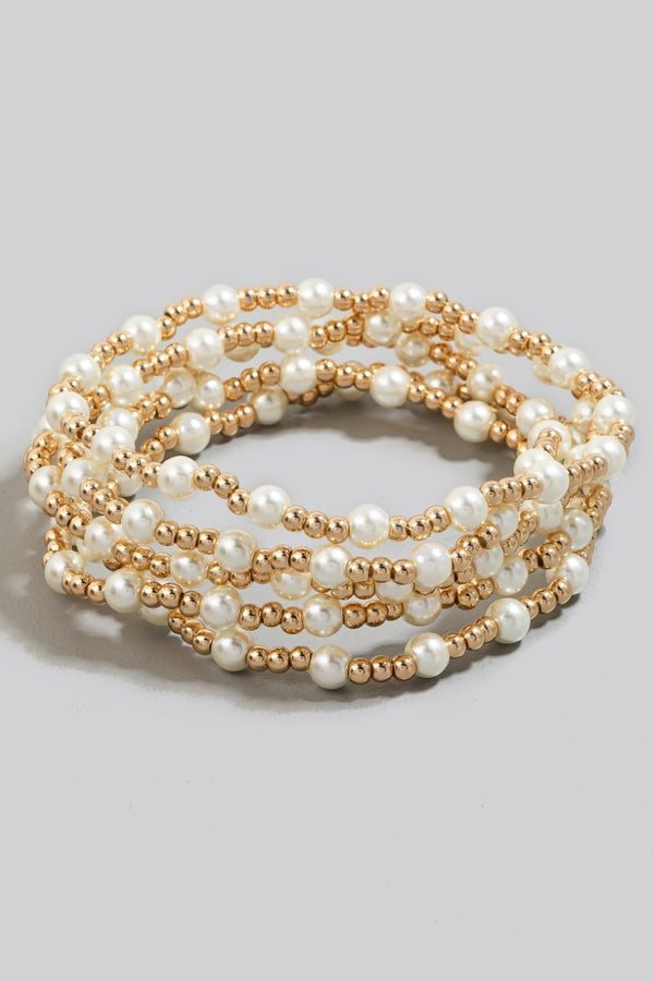 Pearl & Metallic Beaded Bracelet Set, Gold/Cream