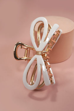 Large Metal Bow Ribbon Hair Claw, White