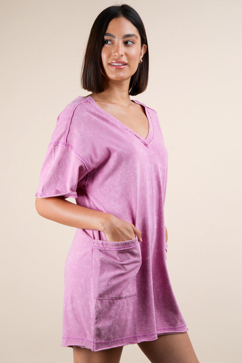 Kinsley Mineral Washed Oversized Romper, Orchid