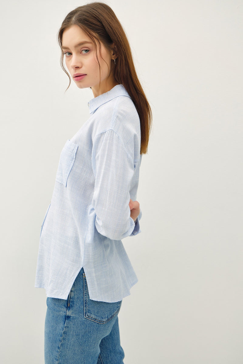 Sierra Pinstripe Button Down Shirt, Chambray