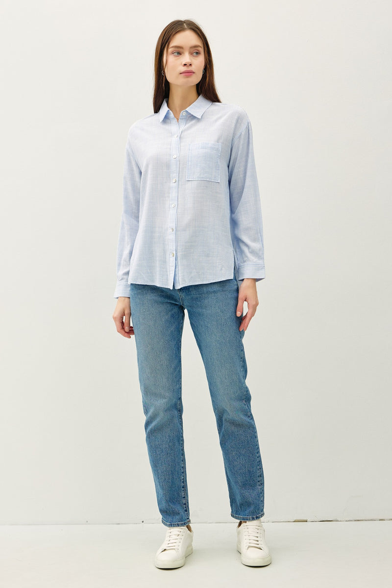 Sierra Pinstripe Button Down Shirt, Chambray