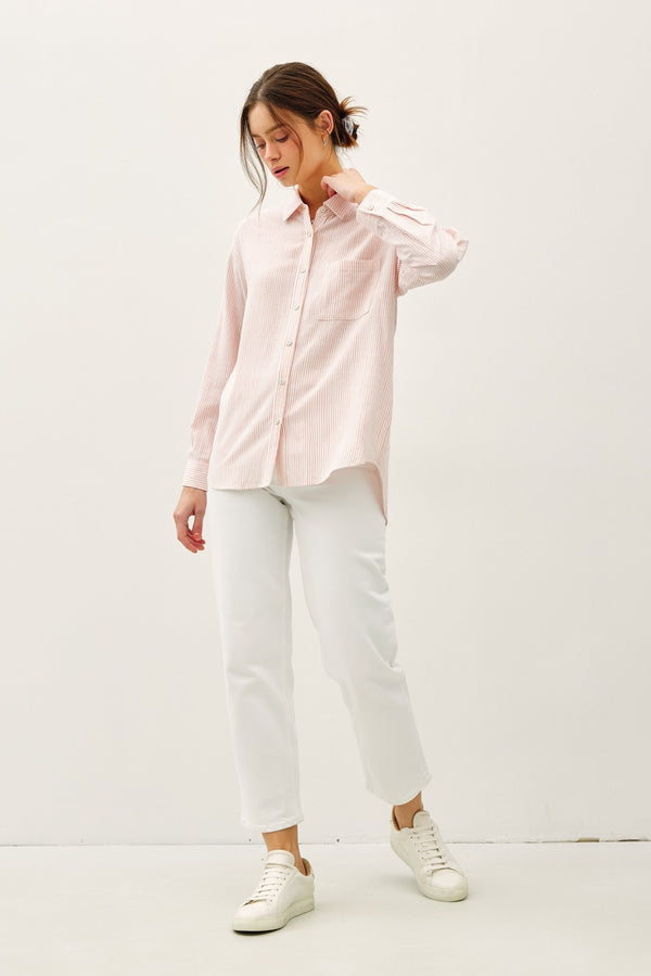 Odessa Pinstripe Button Up Shirt, Light Coral