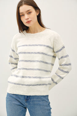 Sabrina Drop Shoulder Striped Sweater, Denim