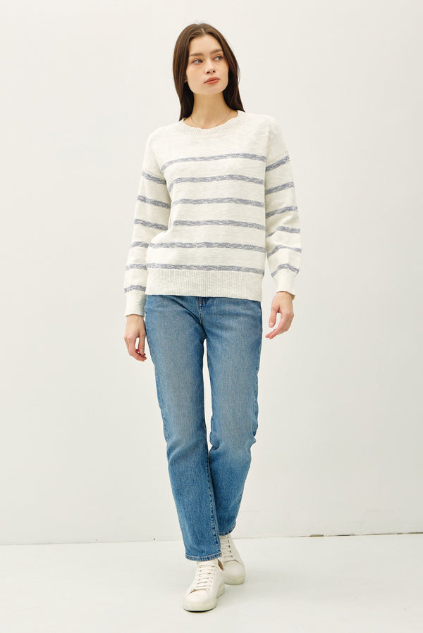 Sabrina Drop Shoulder Striped Sweater, Denim