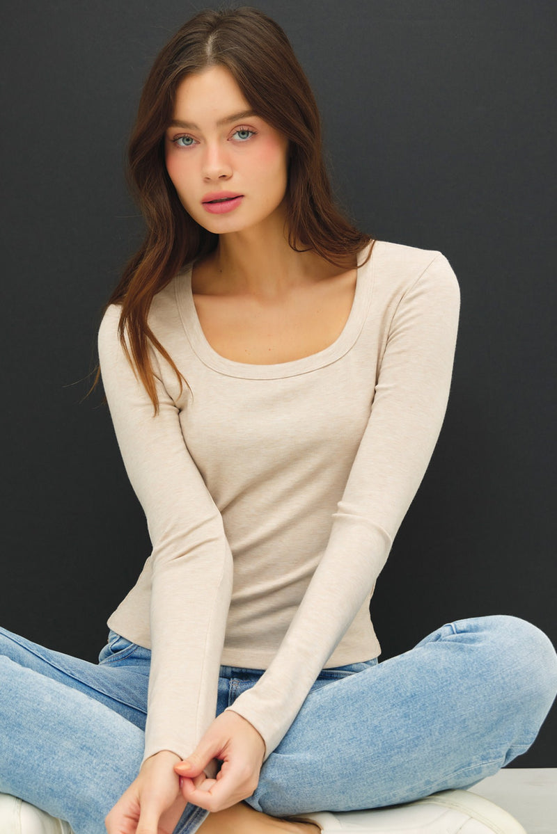 Molly Basic Scoop Neck Top, Oatmeal