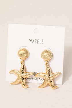 Shell & Starfish Dangle Earring, Gold