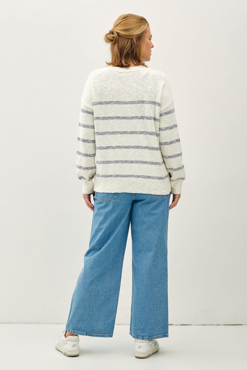 Sabrina Drop Shoulder Striped Sweater, Denim | Extended Sizes