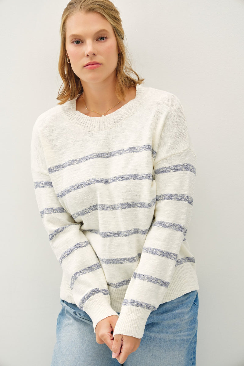 Sabrina Drop Shoulder Striped Sweater, Denim | Extended Sizes