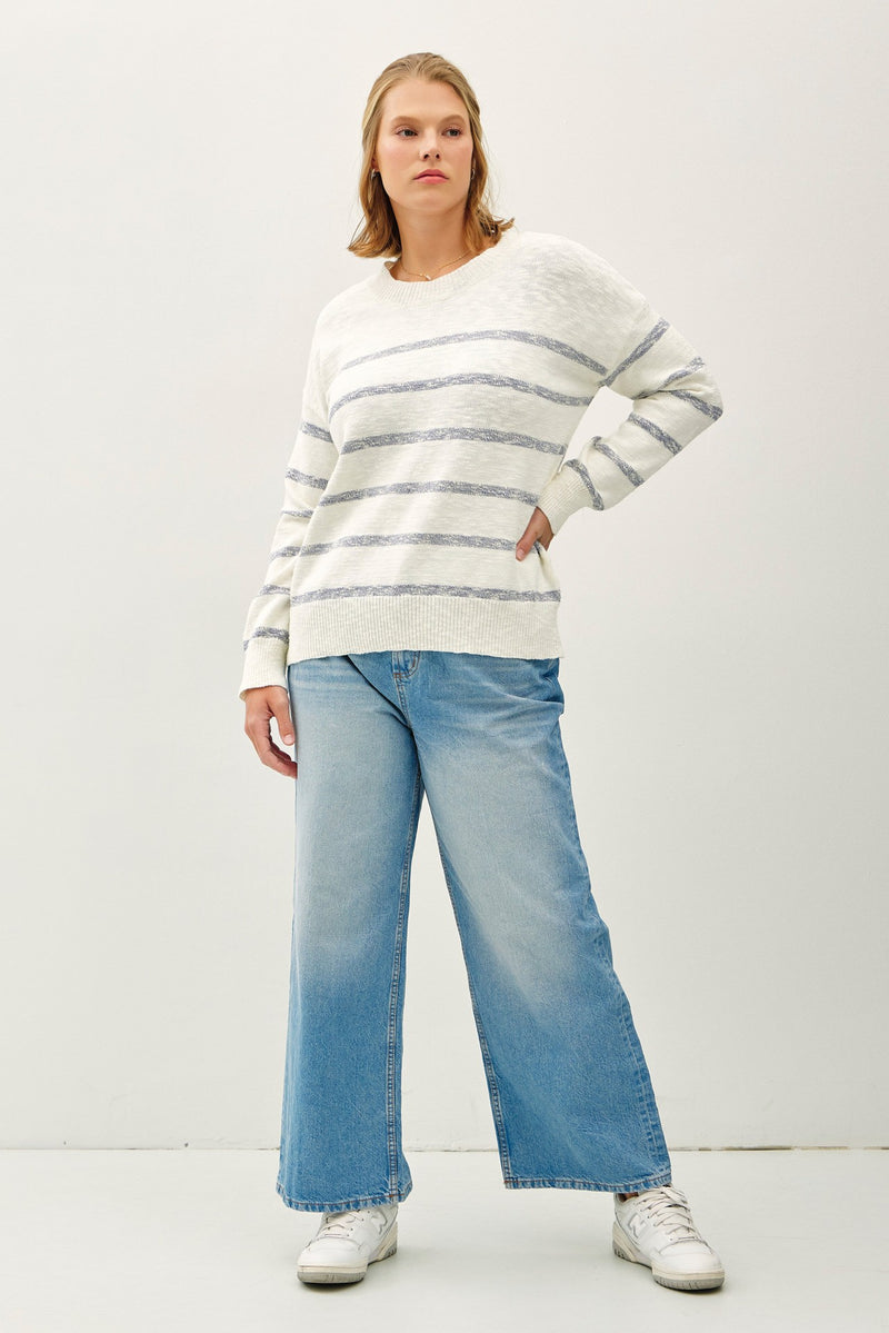 Sabrina Drop Shoulder Striped Sweater, Denim | Extended Sizes