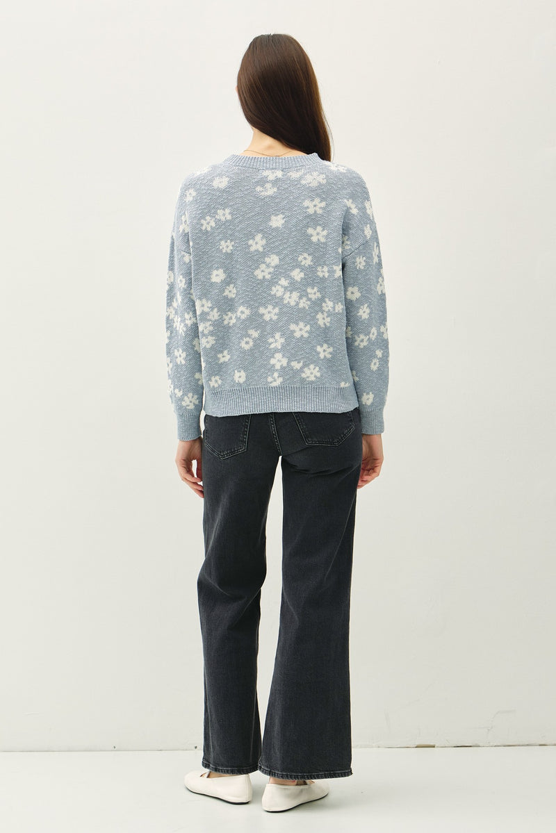 Jimena Floral Drop Shoulder Sweater, Slate Blue