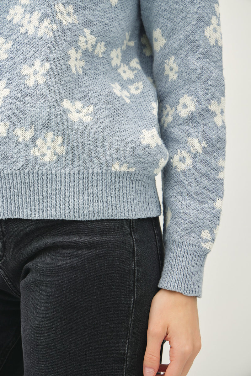 Jimena Floral Drop Shoulder Sweater, Slate Blue