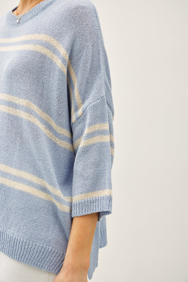 Danica Striped Drop Shoulder Sweater Top, Slate Blue