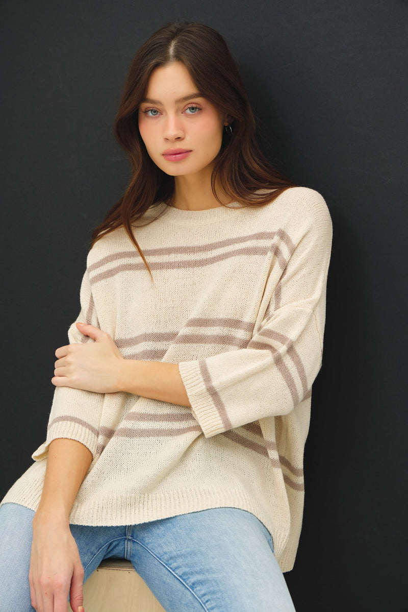 Danica Striped Drop Shoulder Sweater Top, Natural