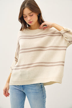 Danica Striped Drop Shoulder Sweater Top, Natural