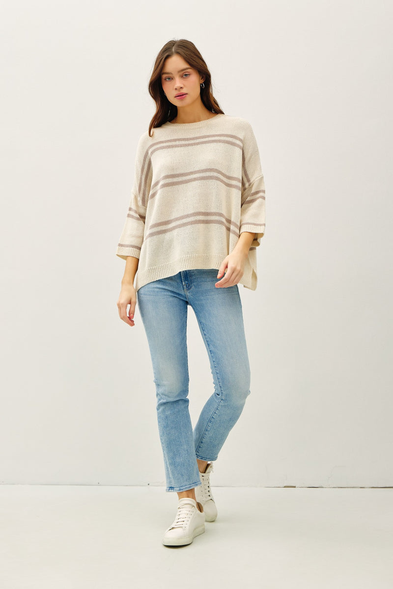 Danica Striped Drop Shoulder Sweater Top, Natural