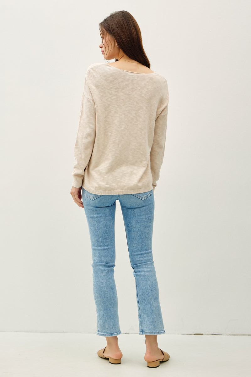 Ophelia Cotton Slub Lightweight Sweater, Beige