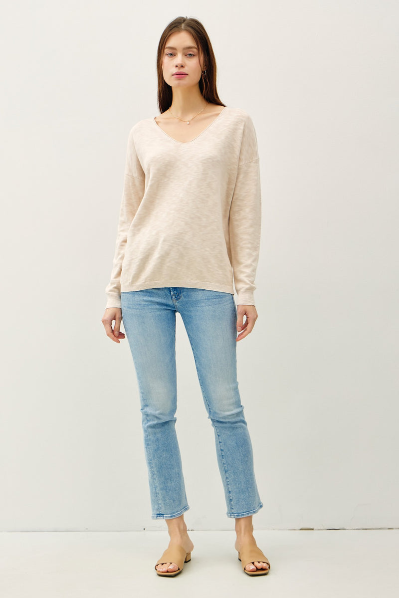 Ophelia Cotton Slub Lightweight Sweater, Beige