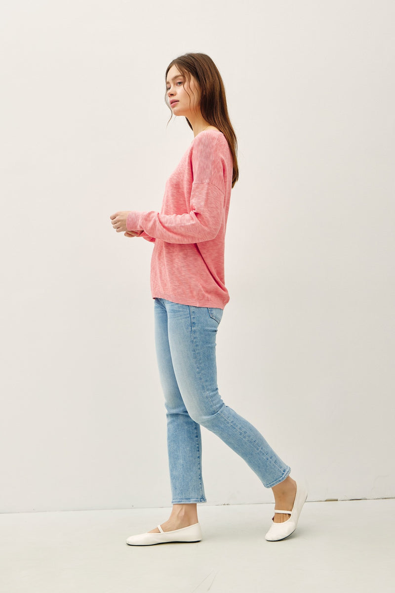 Ophelia Cotton Slub Lightweight Sweater, Coral Pink