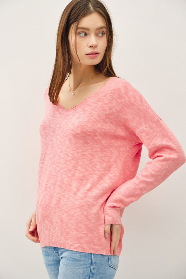 Ophelia Cotton Slub Lightweight Sweater, Coral Pink