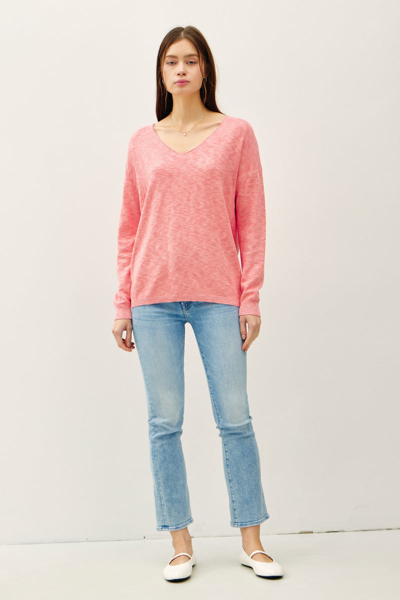 Ophelia Cotton Slub Lightweight Sweater, Coral Pink