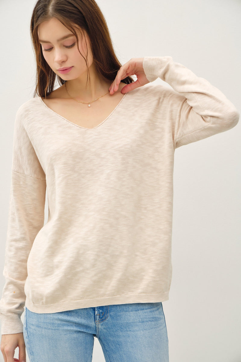 Ophelia Cotton Slub Lightweight Sweater, Beige