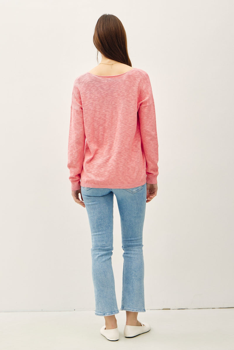 Ophelia Cotton Slub Lightweight Sweater, Coral Pink