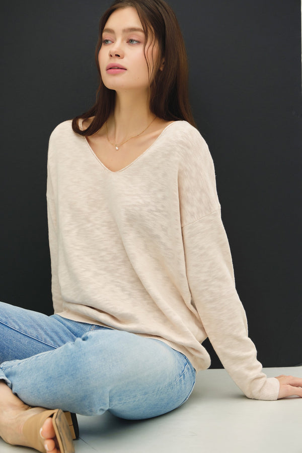 Ophelia Cotton Slub Lightweight Sweater, Beige