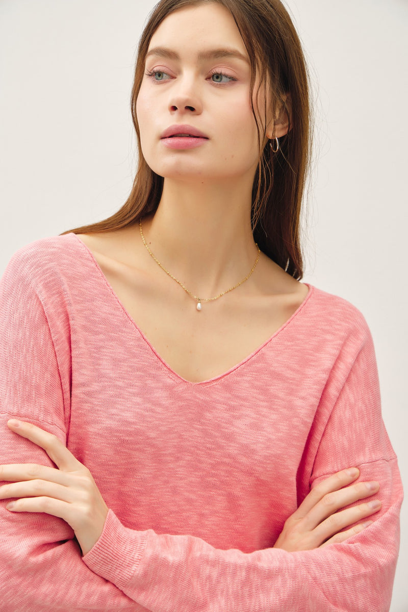 Ophelia Cotton Slub Lightweight Sweater, Coral Pink