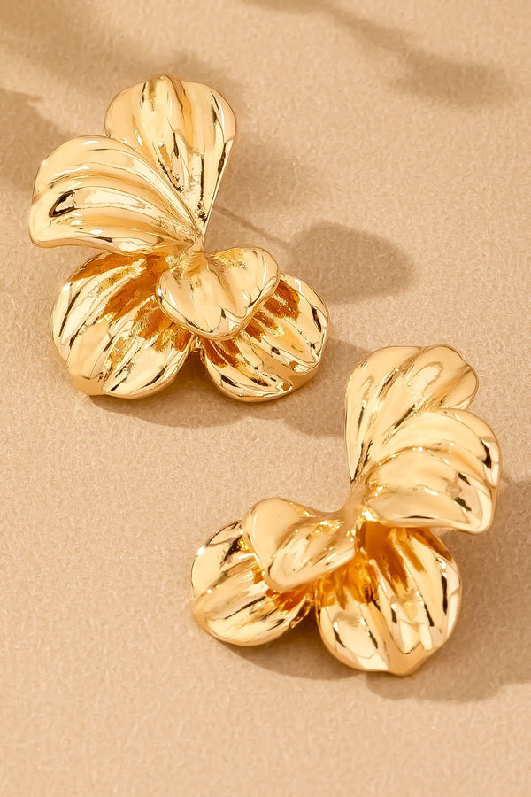 Cornelia 3D Flower Earring, Gold