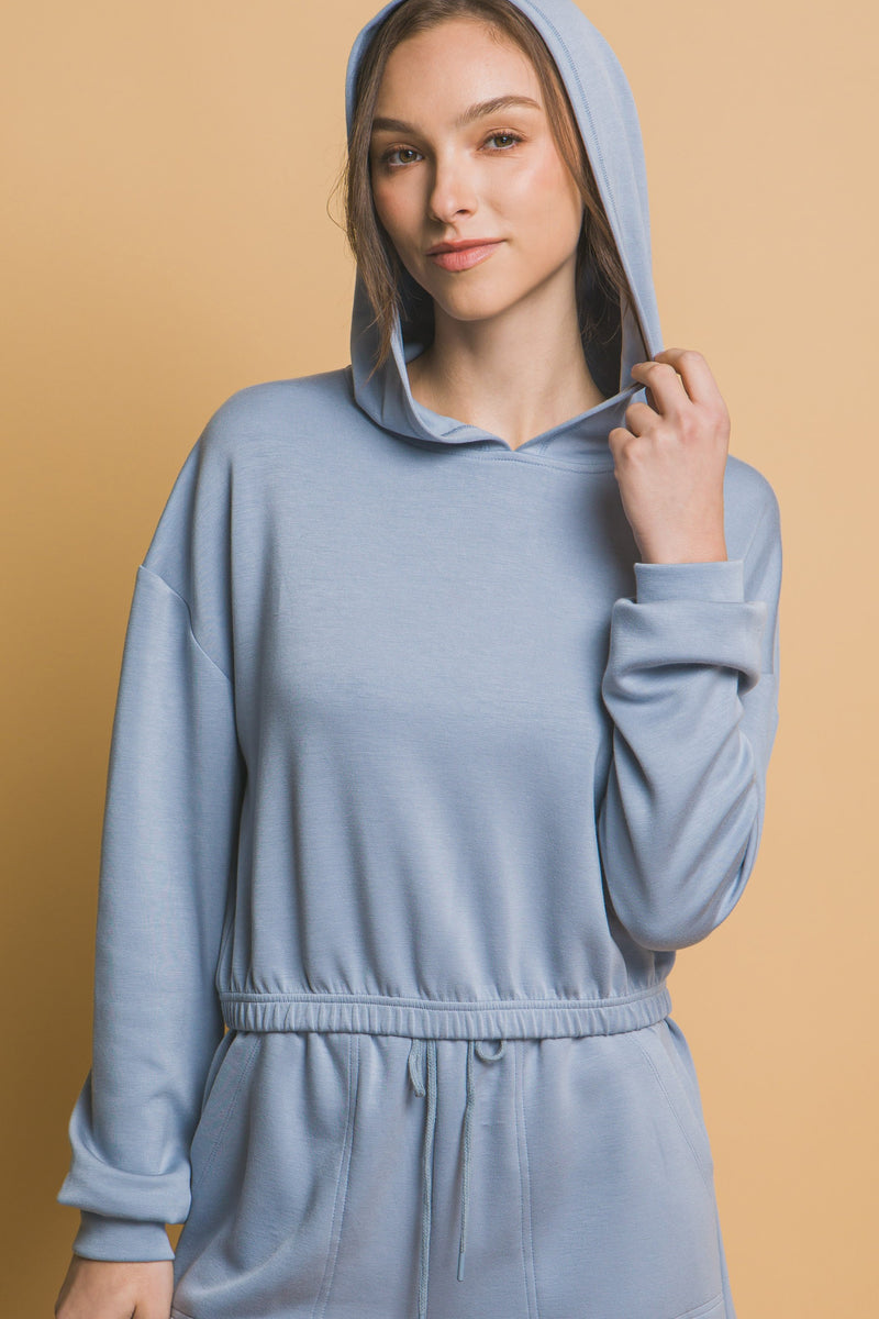 Georgia Cropped Hoodie, Blue Stone