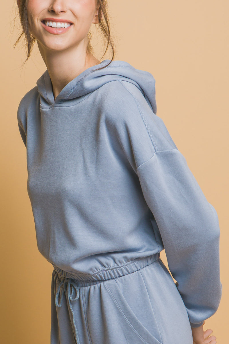 Georgia Cropped Hoodie, Blue Stone