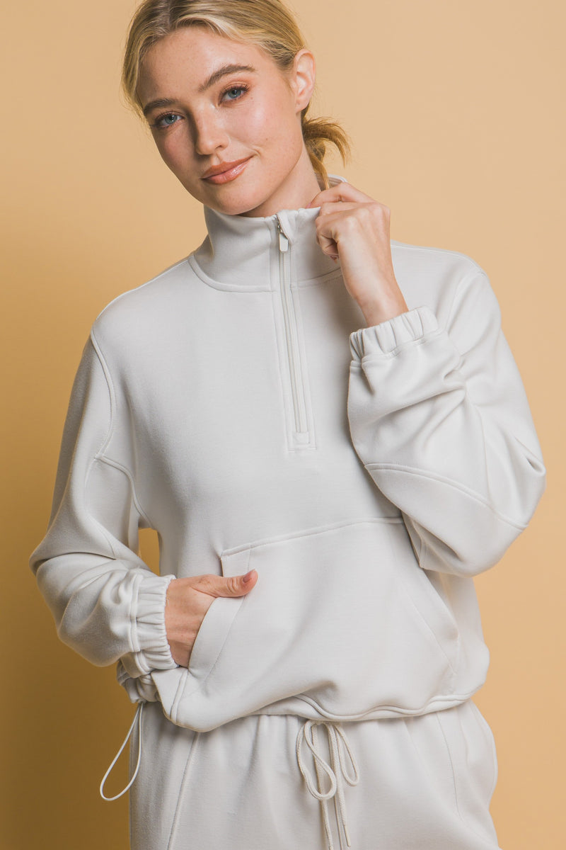 Margaret Half Zip Sweatshirt, Chalk