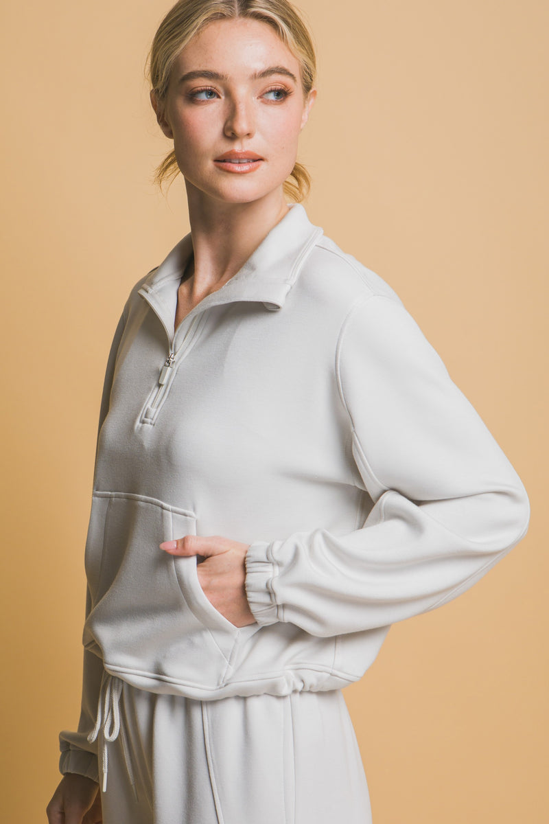 Margaret Half Zip Sweatshirt, Chalk