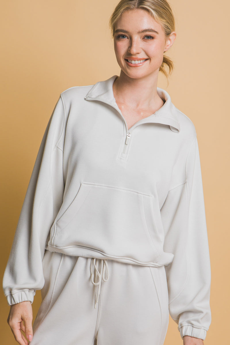 Margaret Half Zip Sweatshirt, Chalk