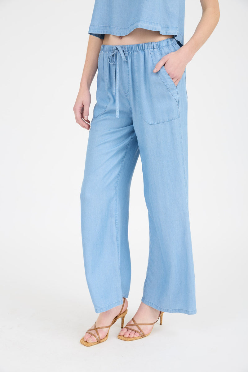 Reese Drawstring Waist Pants, Chambray