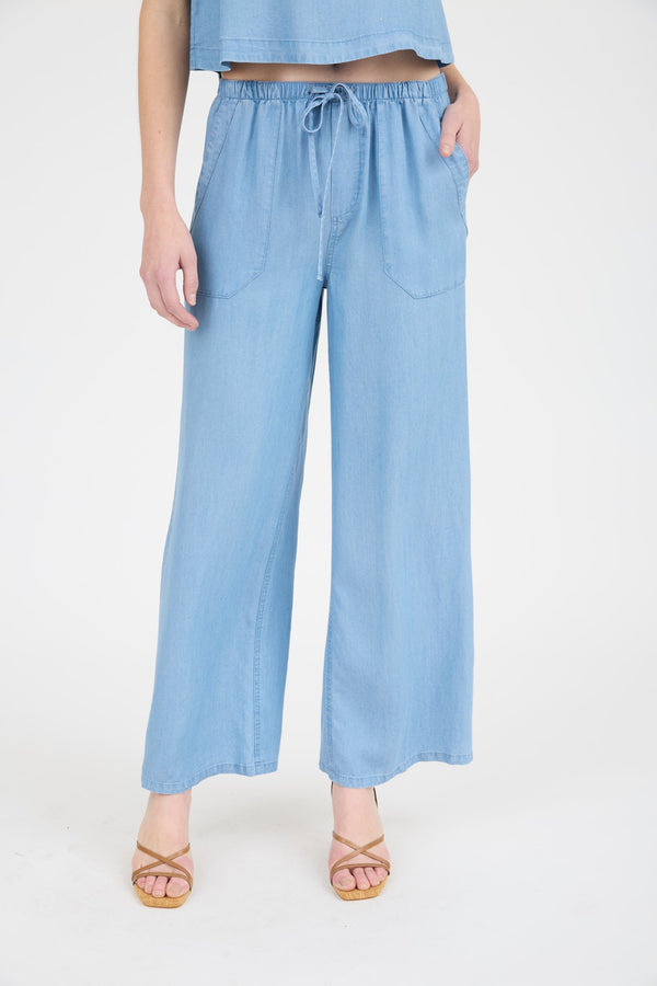 Reese Drawstring Waist Pants, Chambray