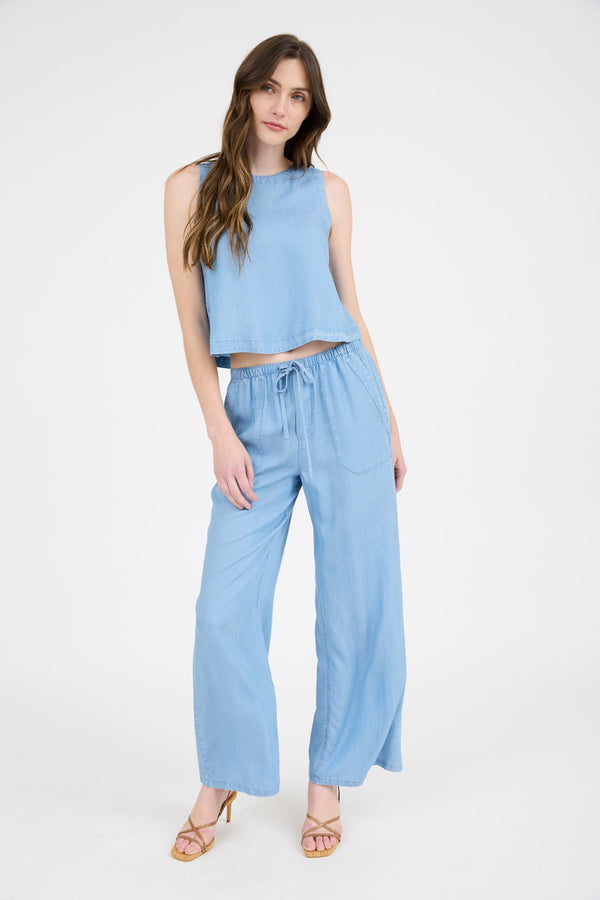 Reese Drawstring Waist Pants, Chambray