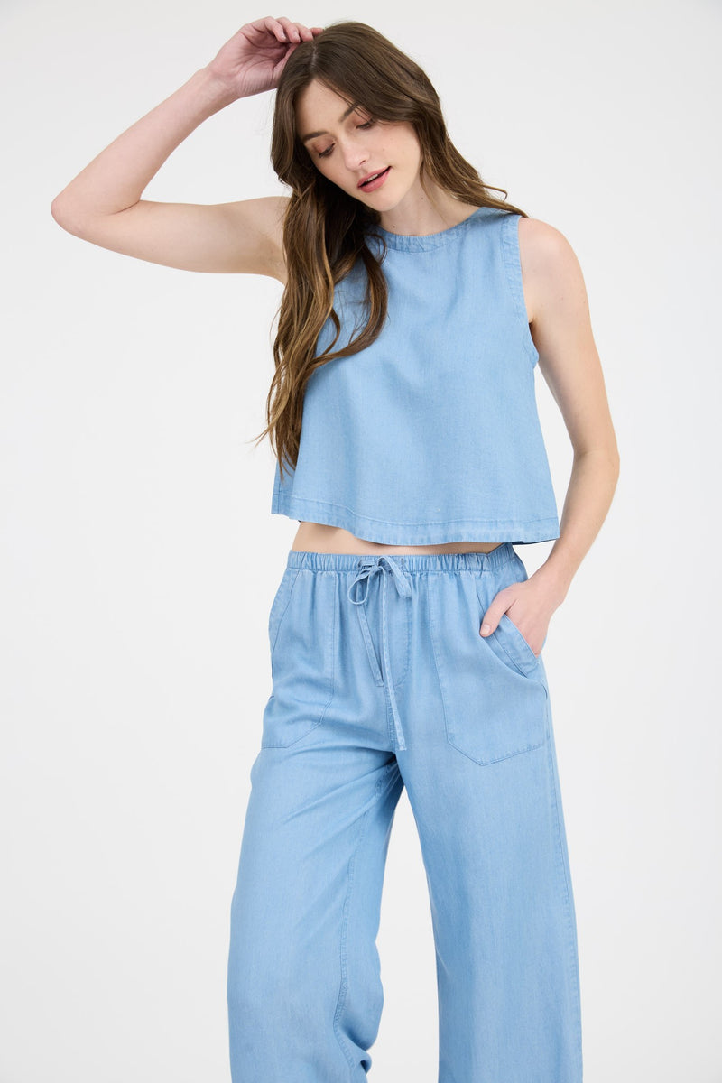 Reese Drawstring Waist Pants, Chambray