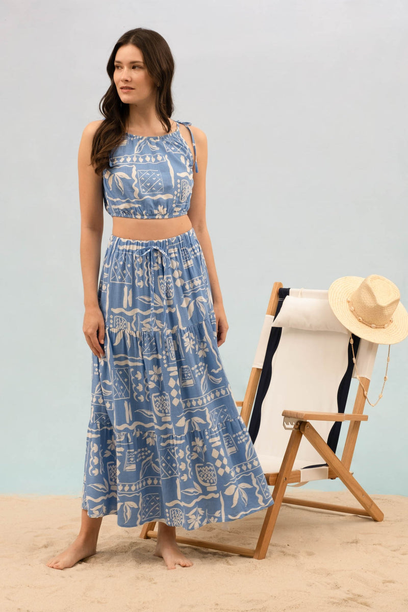 Titania Boho Print Midi Skirt, Blue