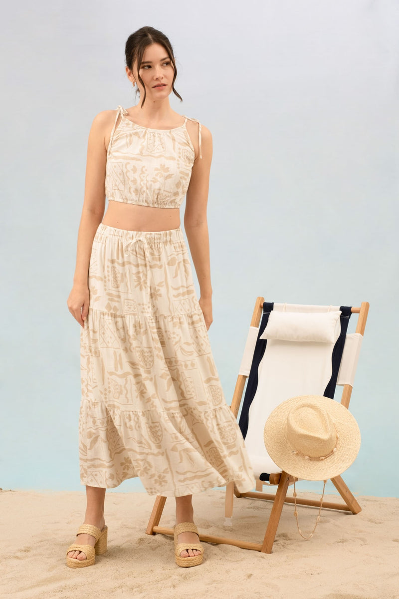 Titania Boho Print Midi Skirt, Ivory