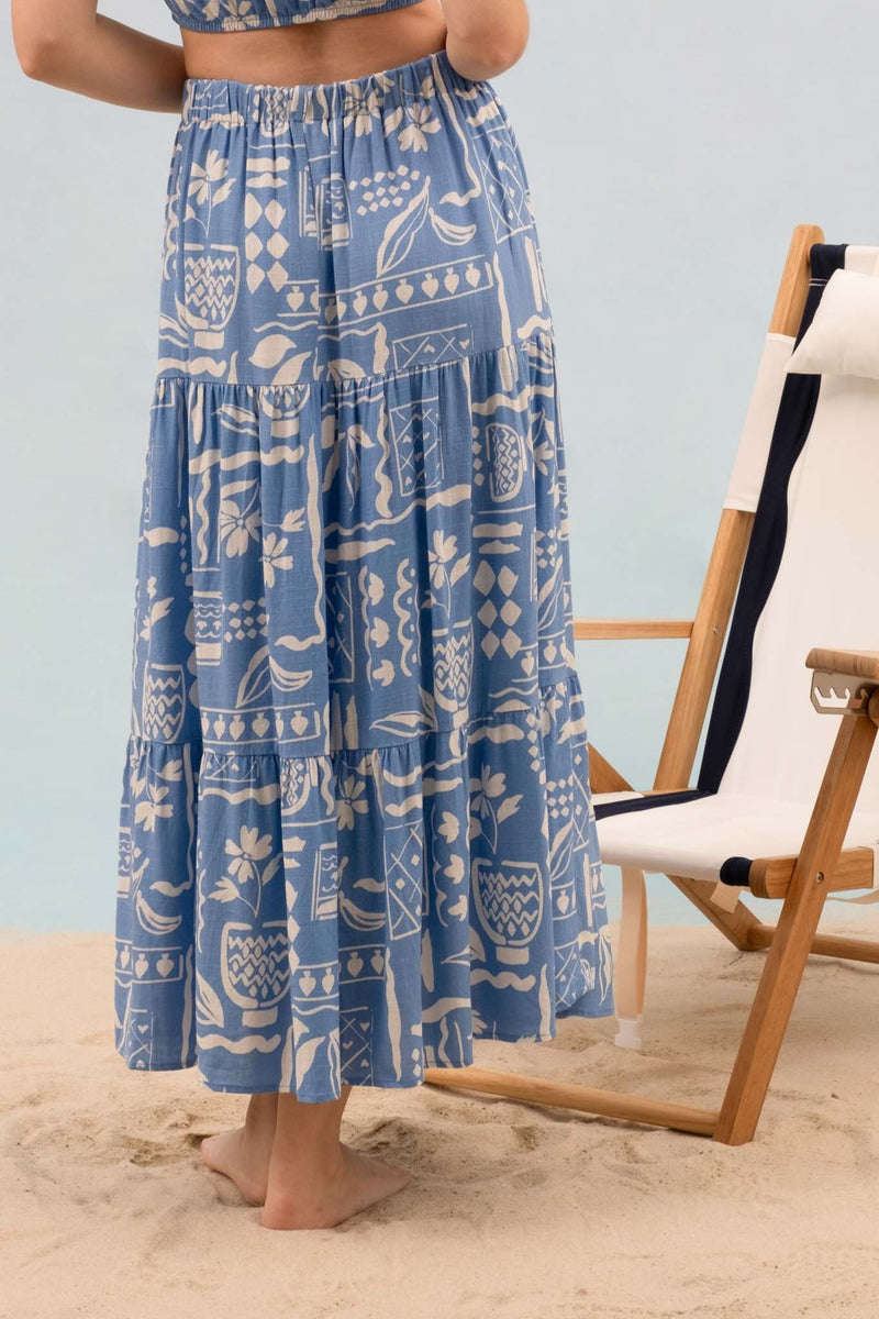 Titania Boho Print Midi Skirt, Blue