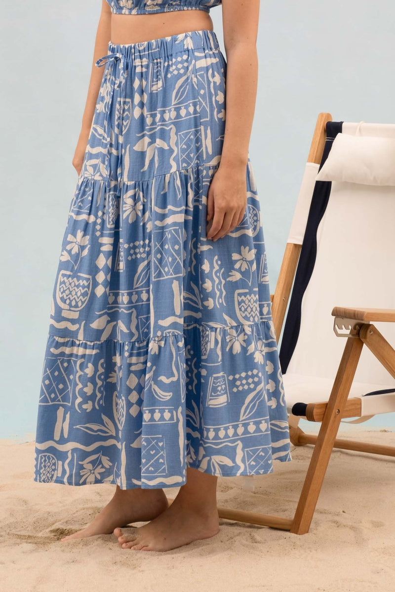 Titania Boho Print Midi Skirt, Blue