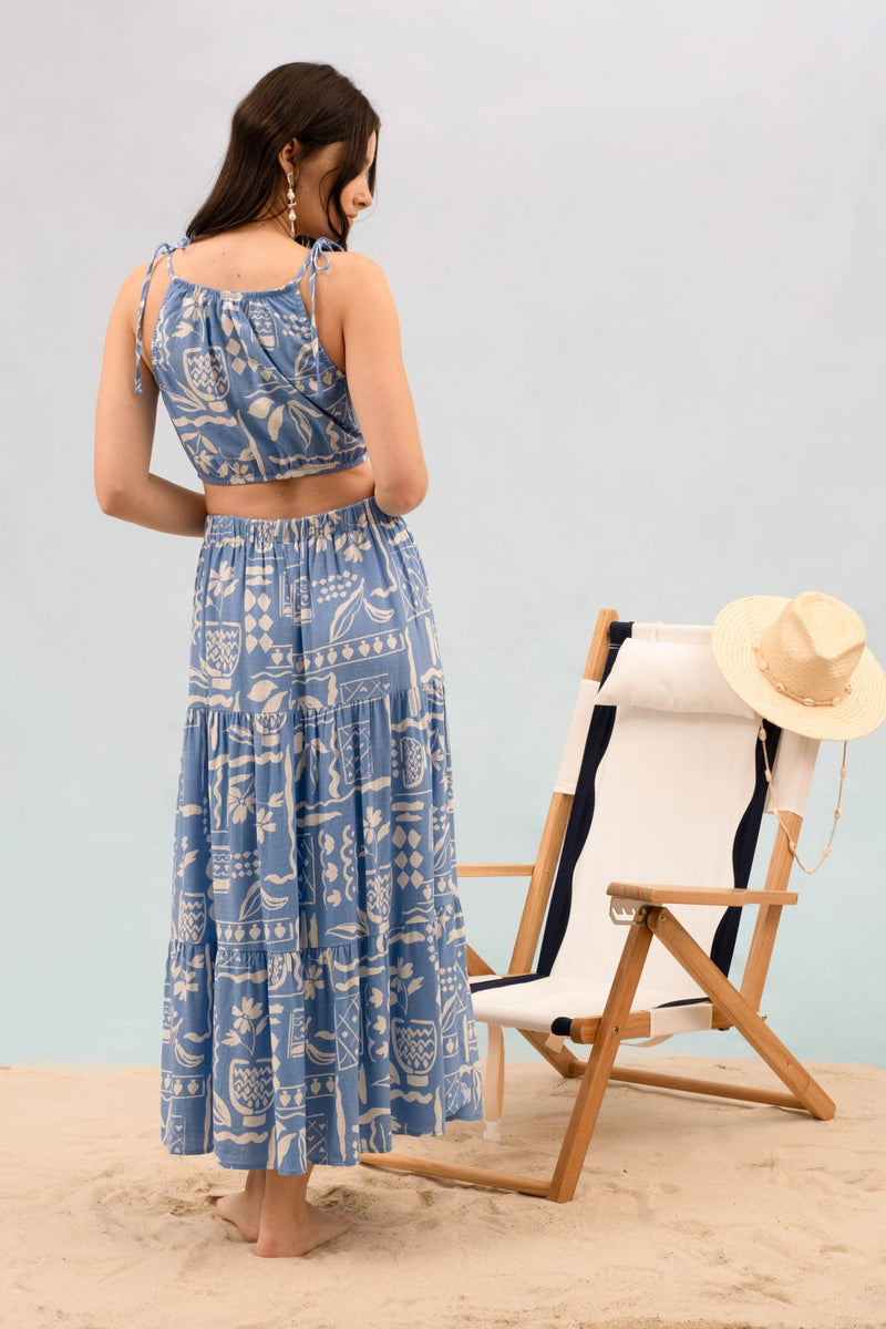 Titania Boho Print Midi Skirt, Blue