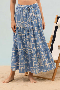 Titania Boho Print Midi Skirt, Blue