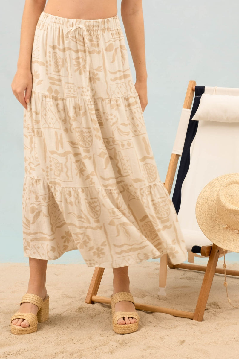 Titania Boho Print Midi Skirt, Ivory