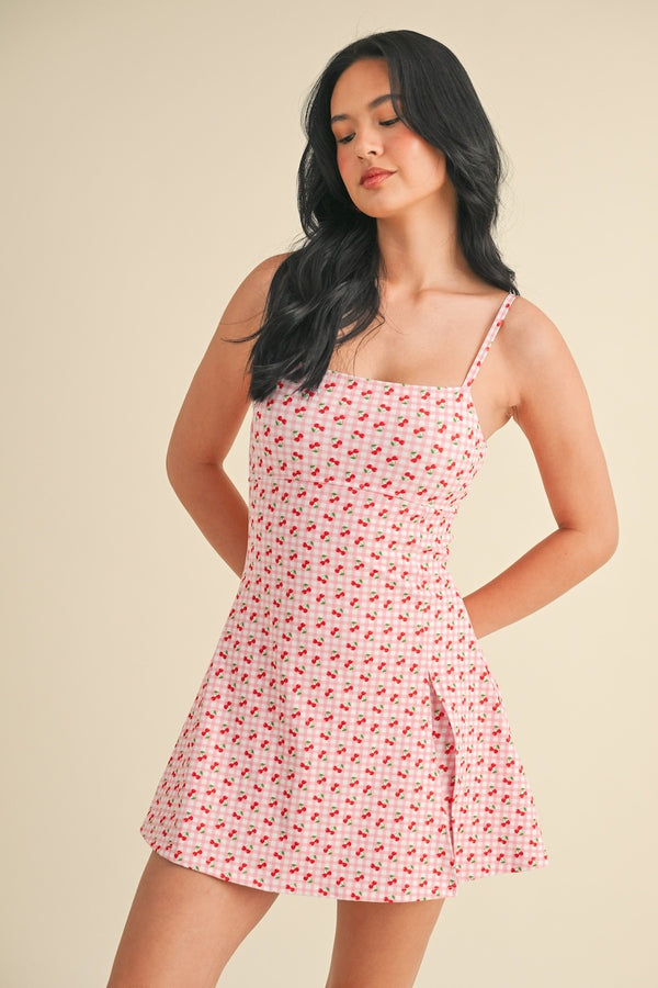 Amara A-Line Active Mini Dress, Cherry Gingham