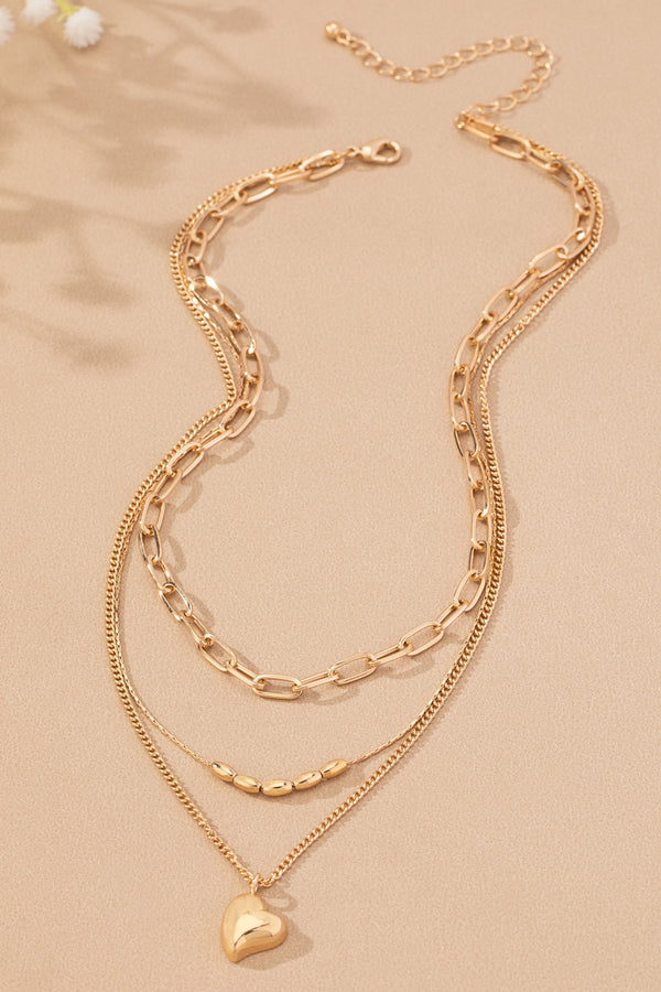 Emma Layered Puff Heart Necklace, Gold