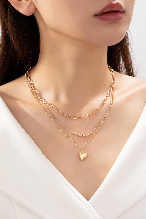 Emma Layered Puff Heart Necklace, Gold