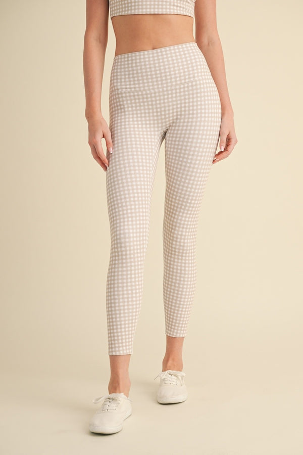 Rylee Gingham High Rise Legging, Beige Gingham